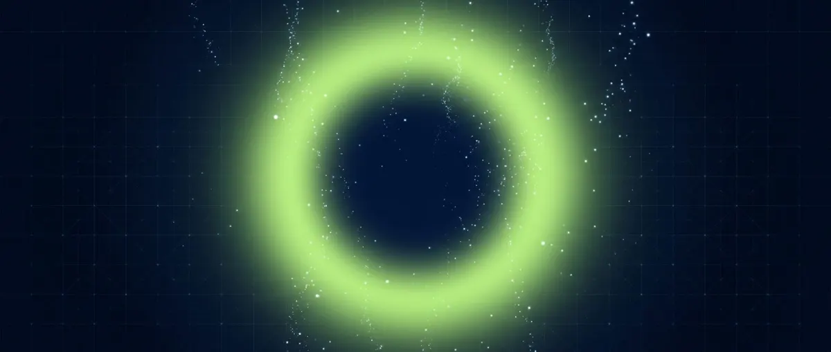 Glowing green ring of light on a dark blue grid